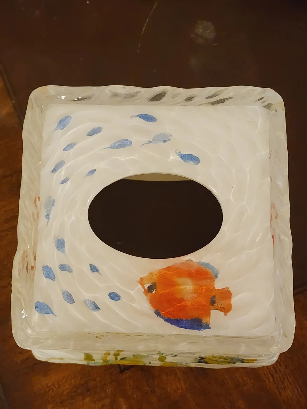 Coastal Glass Tissue Box Cover, Acrylic with Tropical Fish